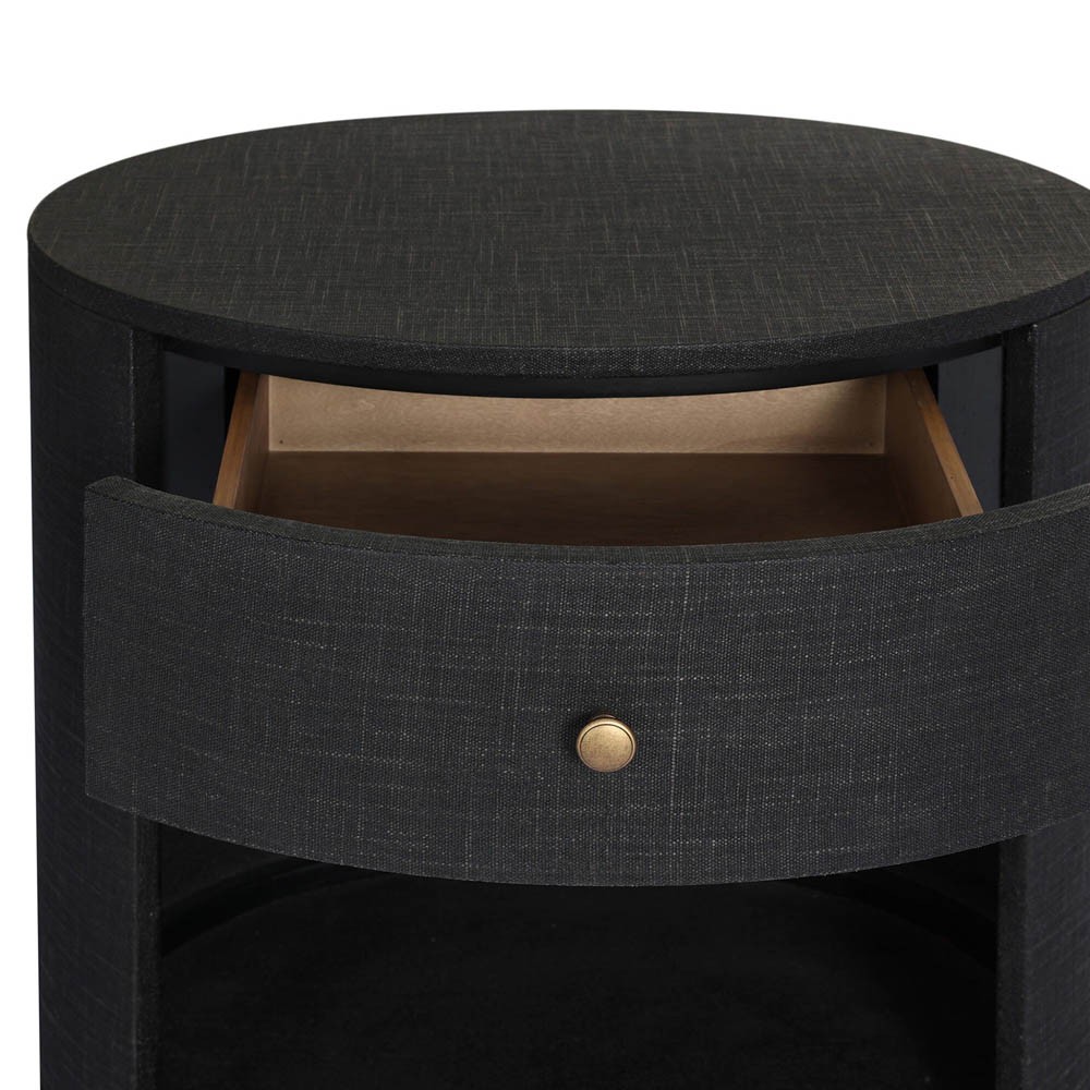 Beatrice Modern Classic Black Painted Linen 1 Drawer Nightstand|