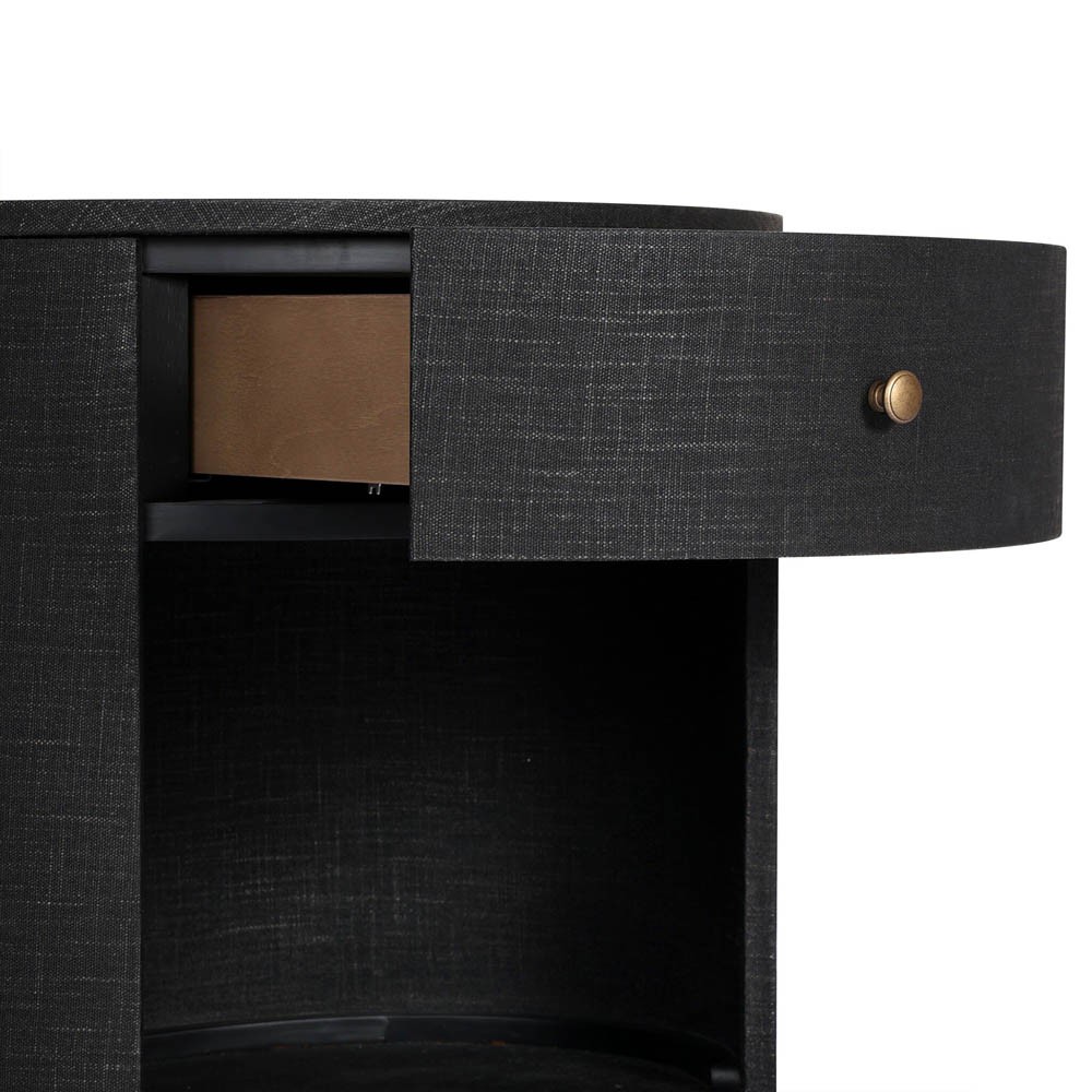 Beatrice Modern Classic Black Painted Linen 1 Drawer Nightstand|