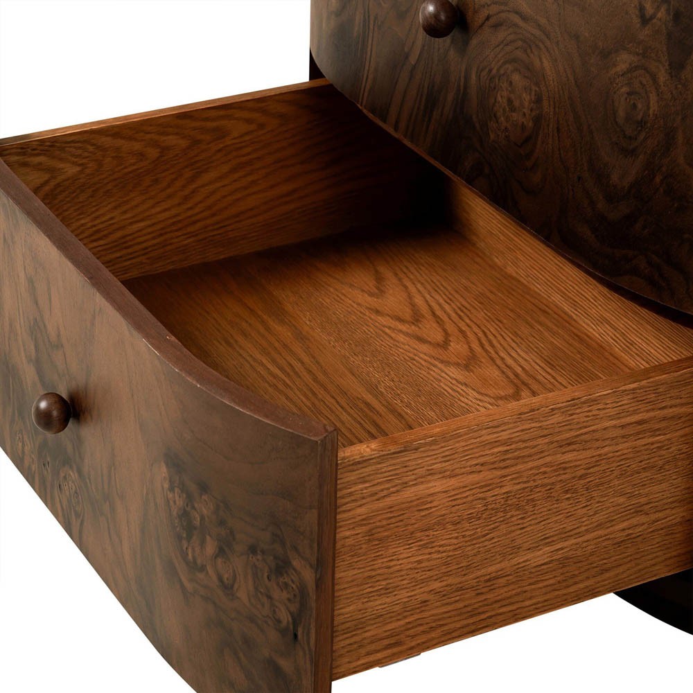Raisa Walnut Burl Oval Nightstand|