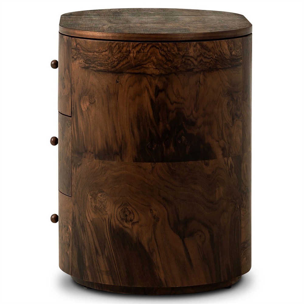 Raisa Walnut Burl Oval Nightstand|