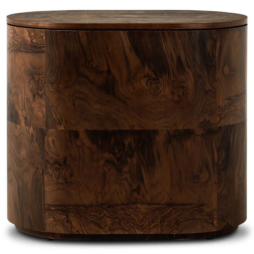 Raisa Walnut Burl Oval Nightstand|