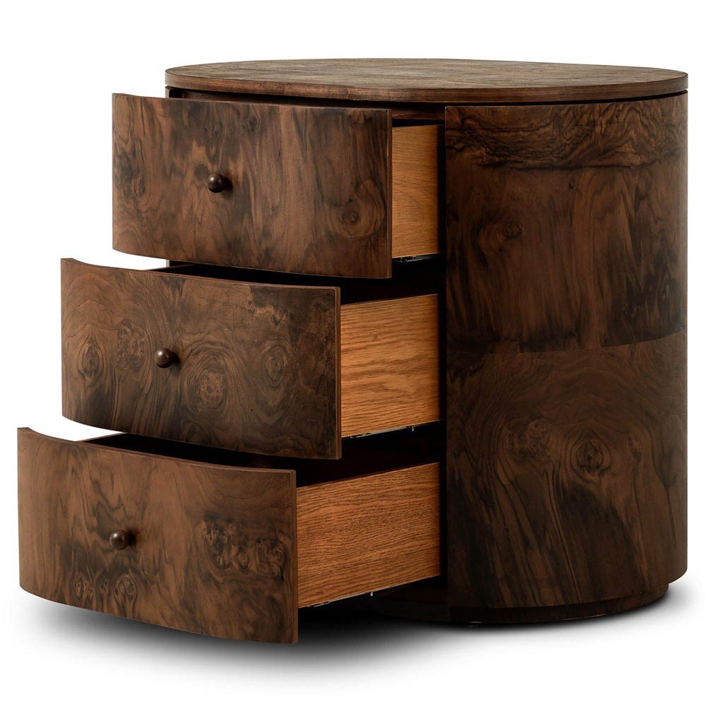 Raisa Walnut Burl Oval Nightstand|