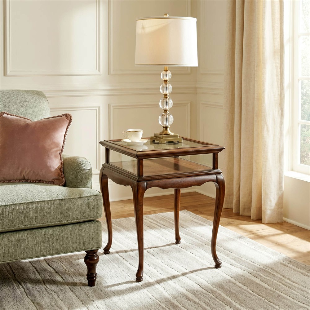 Rosalie Updated Traditional Dark Brown Wood Glass Curio Side Table ...