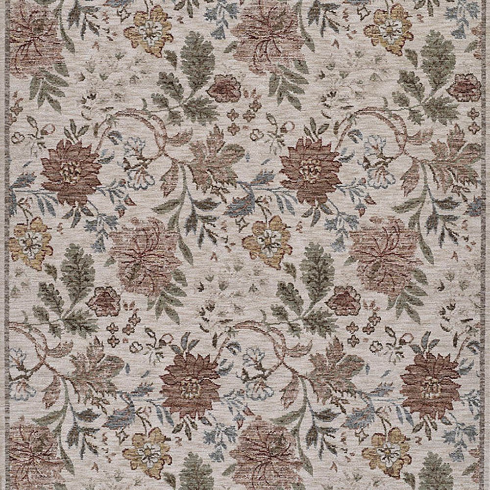 Linden Updated Traditional Beige Floral Patterened Rug - 5'3"x7'6"|