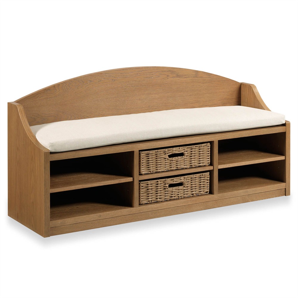 Daydream Coastal Beach Gold Oak Entryway Bench|
