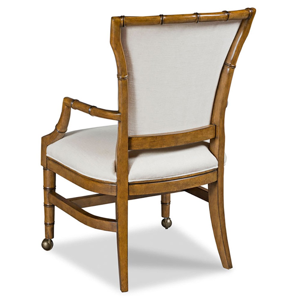Emily Coastal Beach White Vinyl Hazelnut Wood Casters Game Chair|