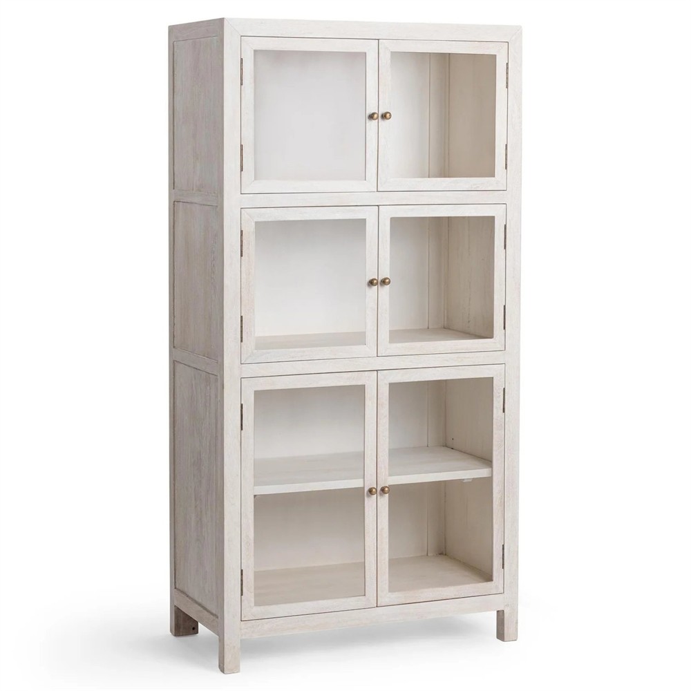 Beatrix Coastal Beach Cream Mango Wood Display Cabinet|