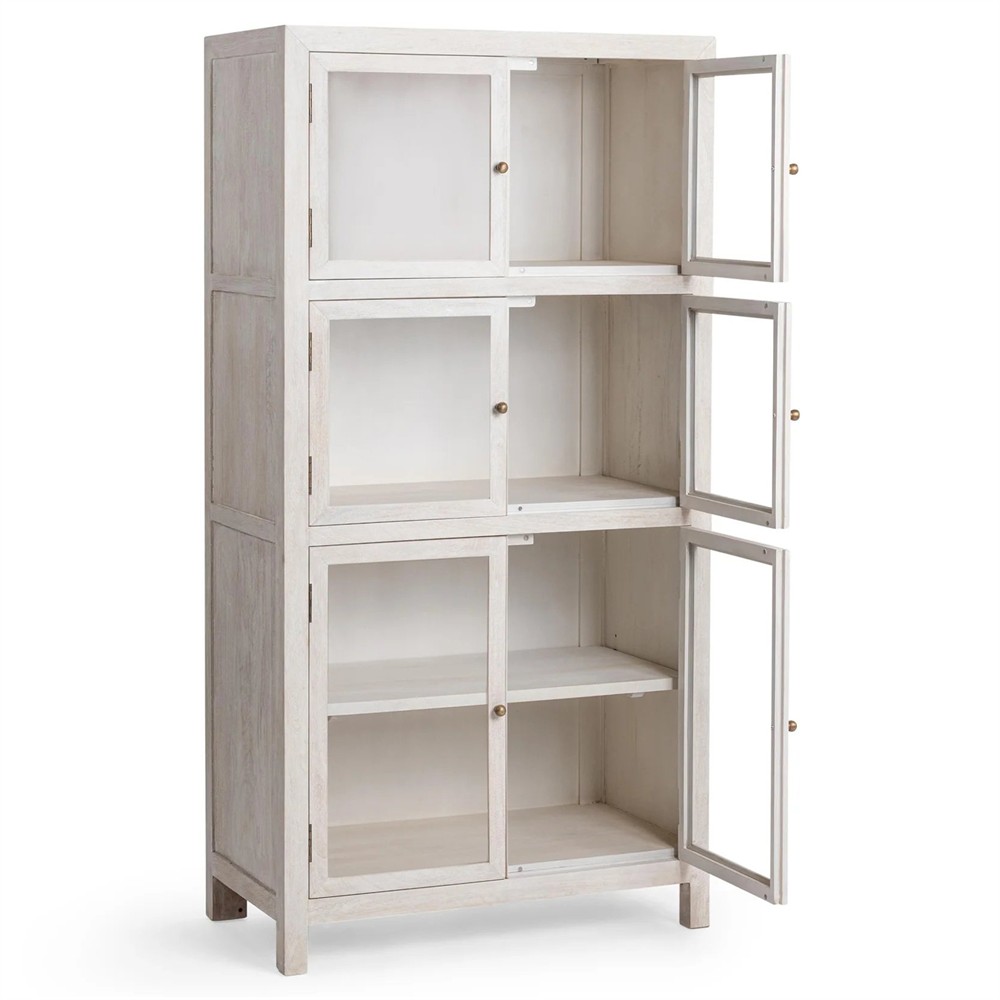 Beatrix Coastal Beach Cream Mango Wood Display Cabinet|