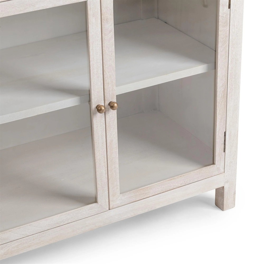 Beatrix Coastal Beach Cream Mango Wood Display Cabinet|