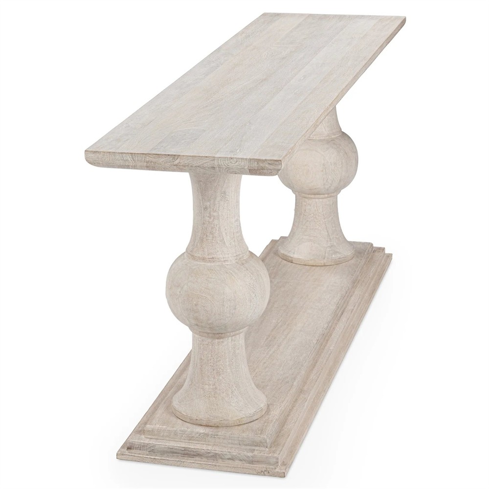 Beatrix Updated Traditional White Washed Mango Wood Rectangular Console Table|