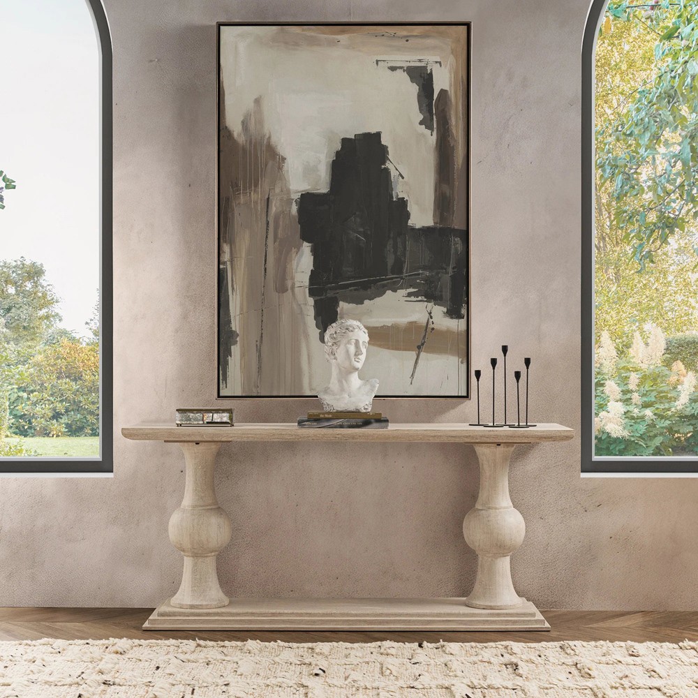 Beatrix Updated Traditional White Washed Mango Wood Rectangular Console Table|