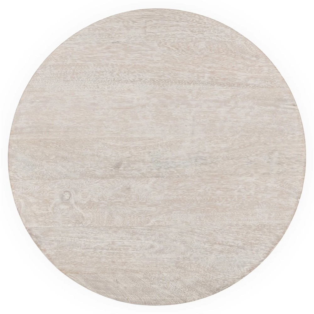 Beatrix Updated Traditional White Washed Mango Wood Round Pedestal End Table|
