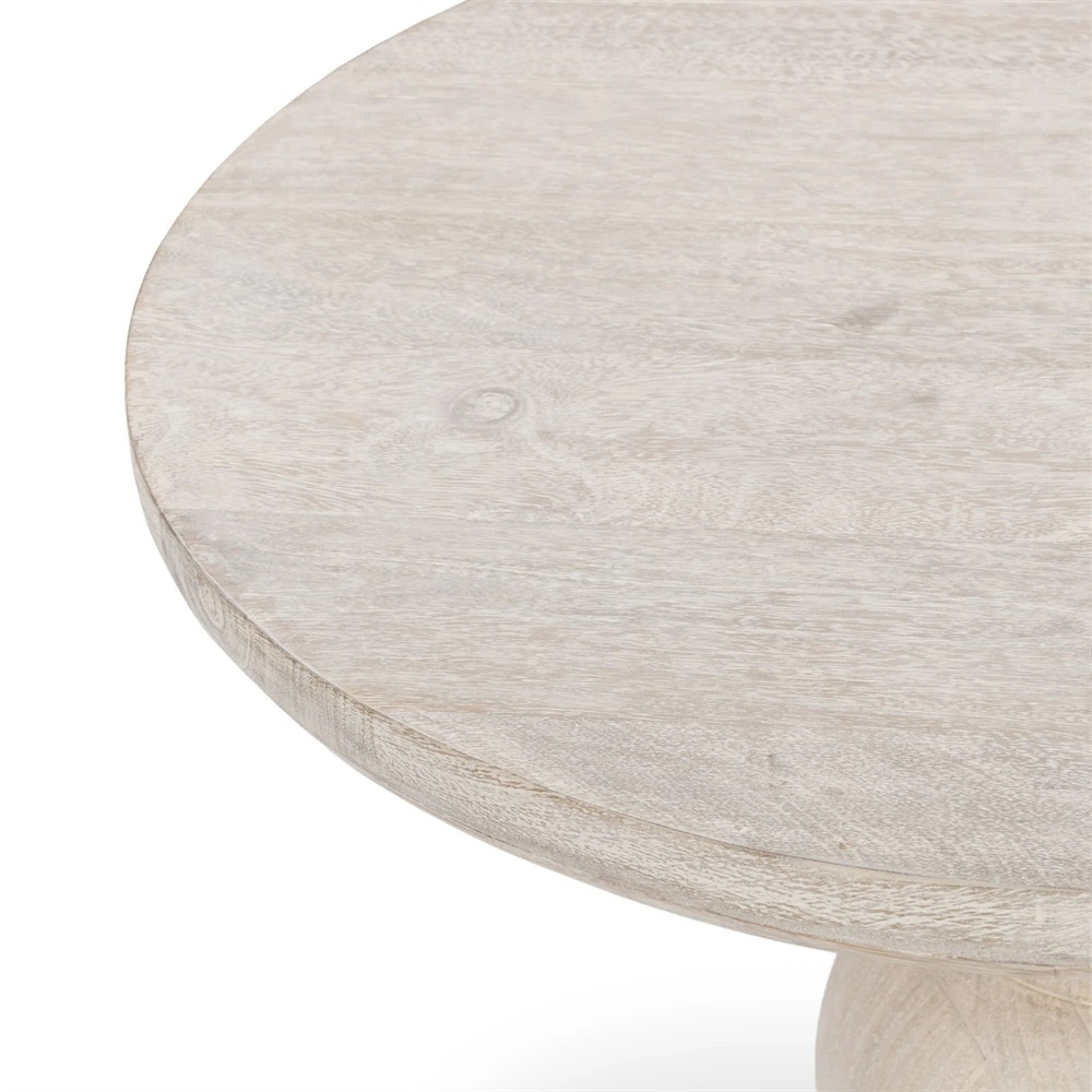 Beatrix Updated Traditional White Washed Mango Wood Round Pedestal End Table|