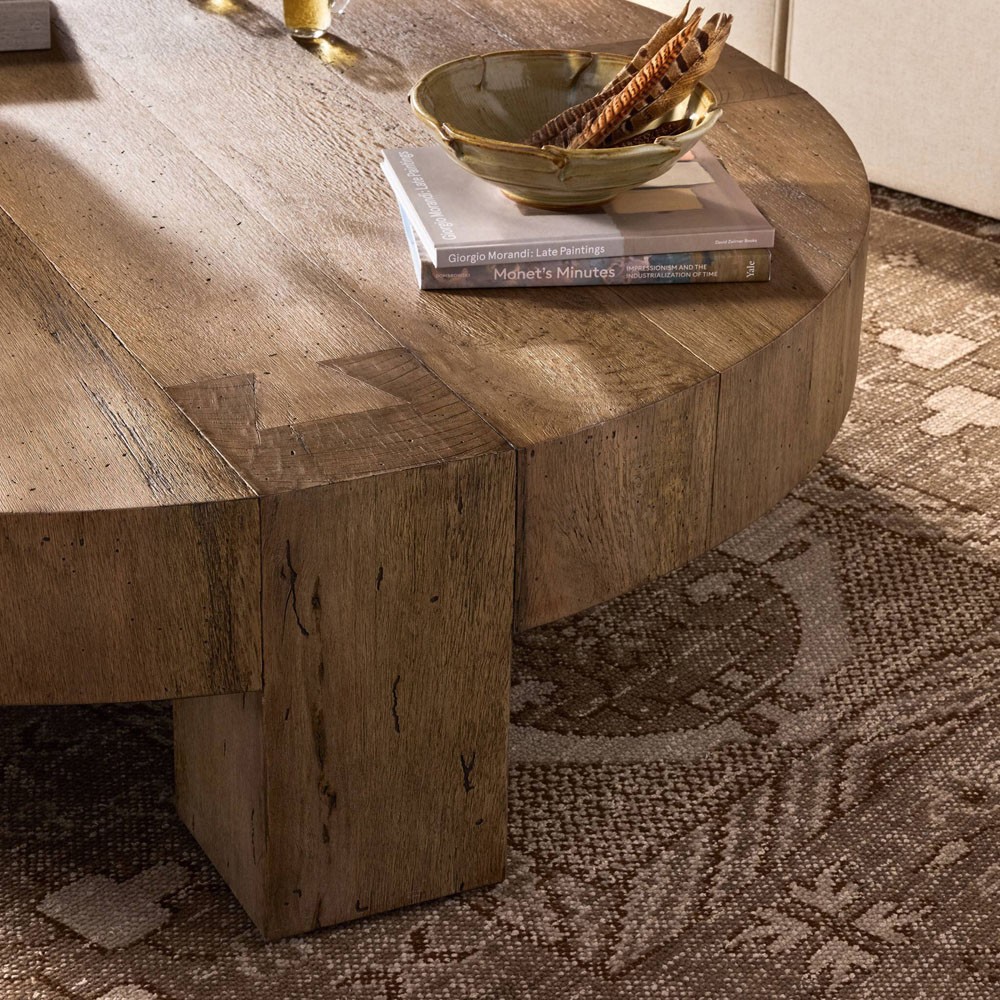Oliver Rustic Lodge Brown Oak Round Coffee Table|