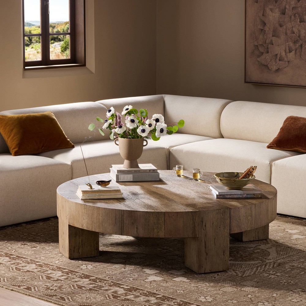 Oliver Rustic Lodge Brown Oak Round Coffee Table|