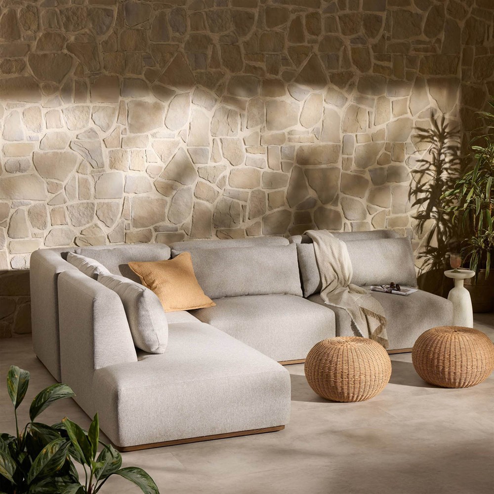 Adler Grey Performance Brown Teak 4 Piece Outdoor Sectional - Left Chaise - 139"|