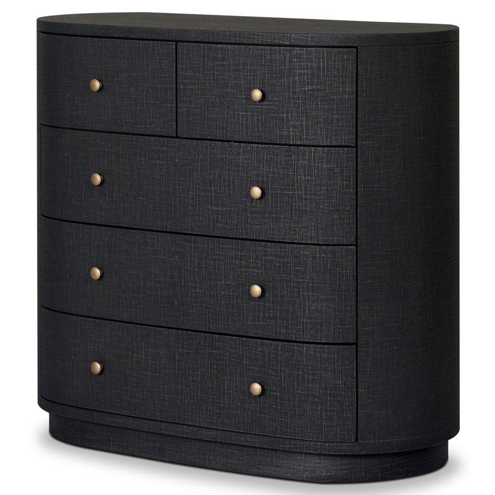 Beatrice Modern Classic Black Painted Linen Oval Tall Chest|