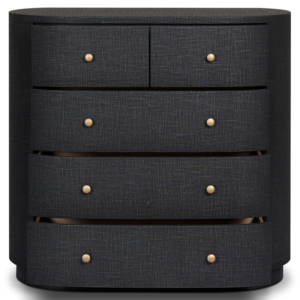 Beatrice Modern Classic Black Painted Linen Oval Tall Chest|