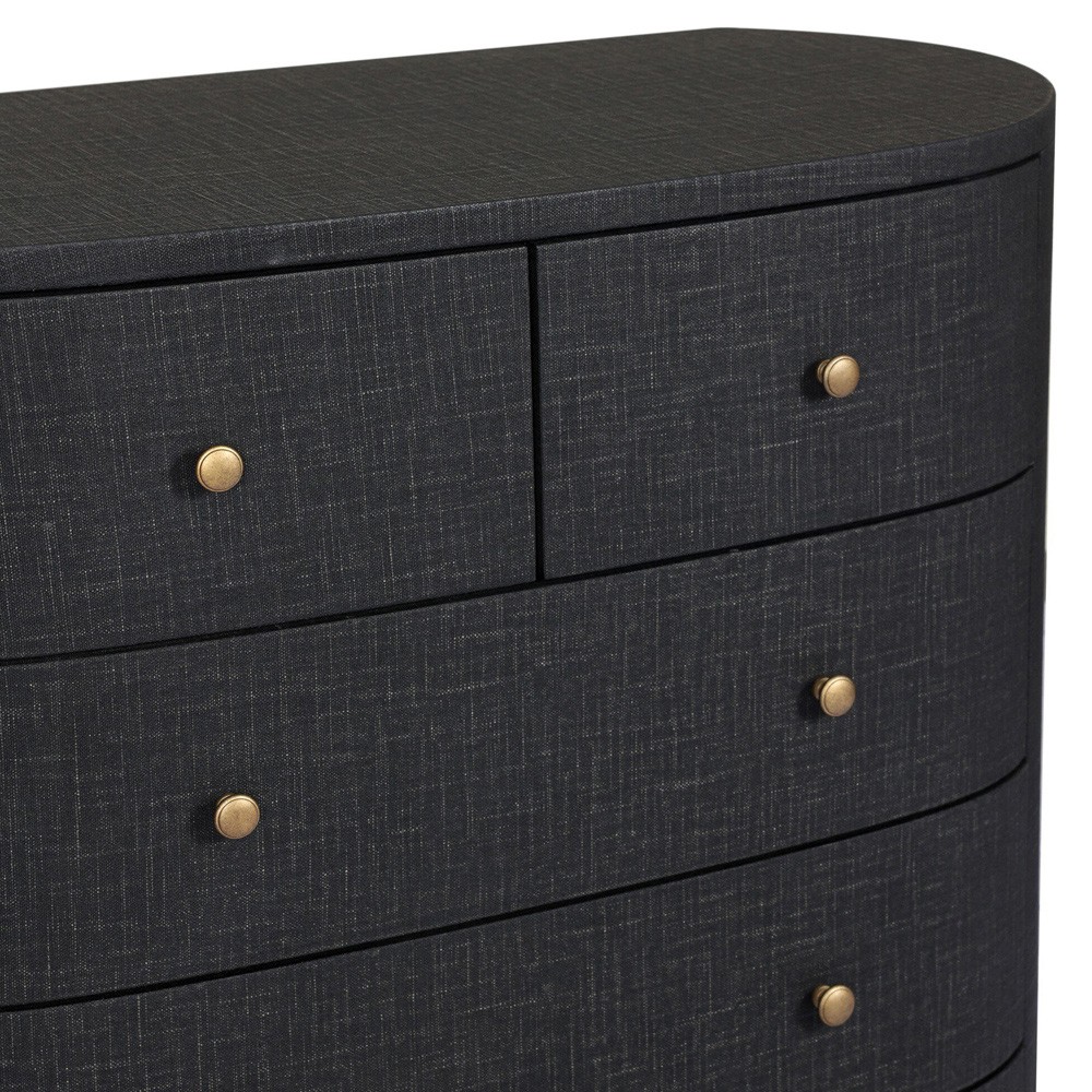 Beatrice Modern Classic Black Painted Linen Oval Tall Chest|