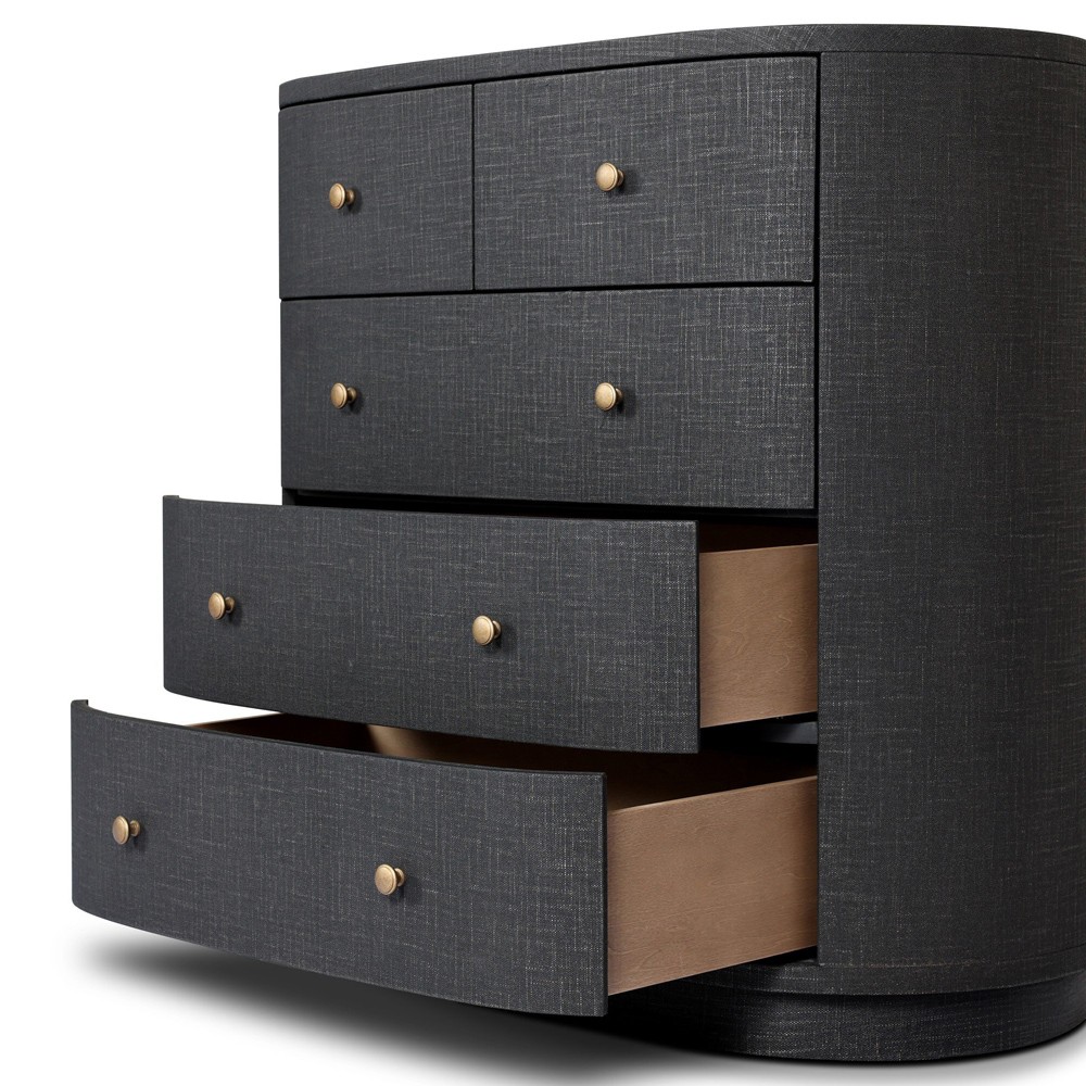 Beatrice Modern Classic Black Painted Linen Oval Tall Chest|