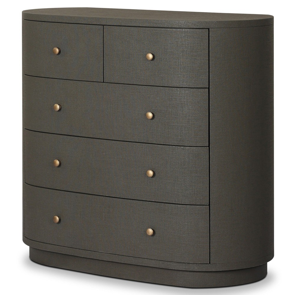 Beatrice Modern Classic Dark Green Painted Linen Oval Tall Chest|