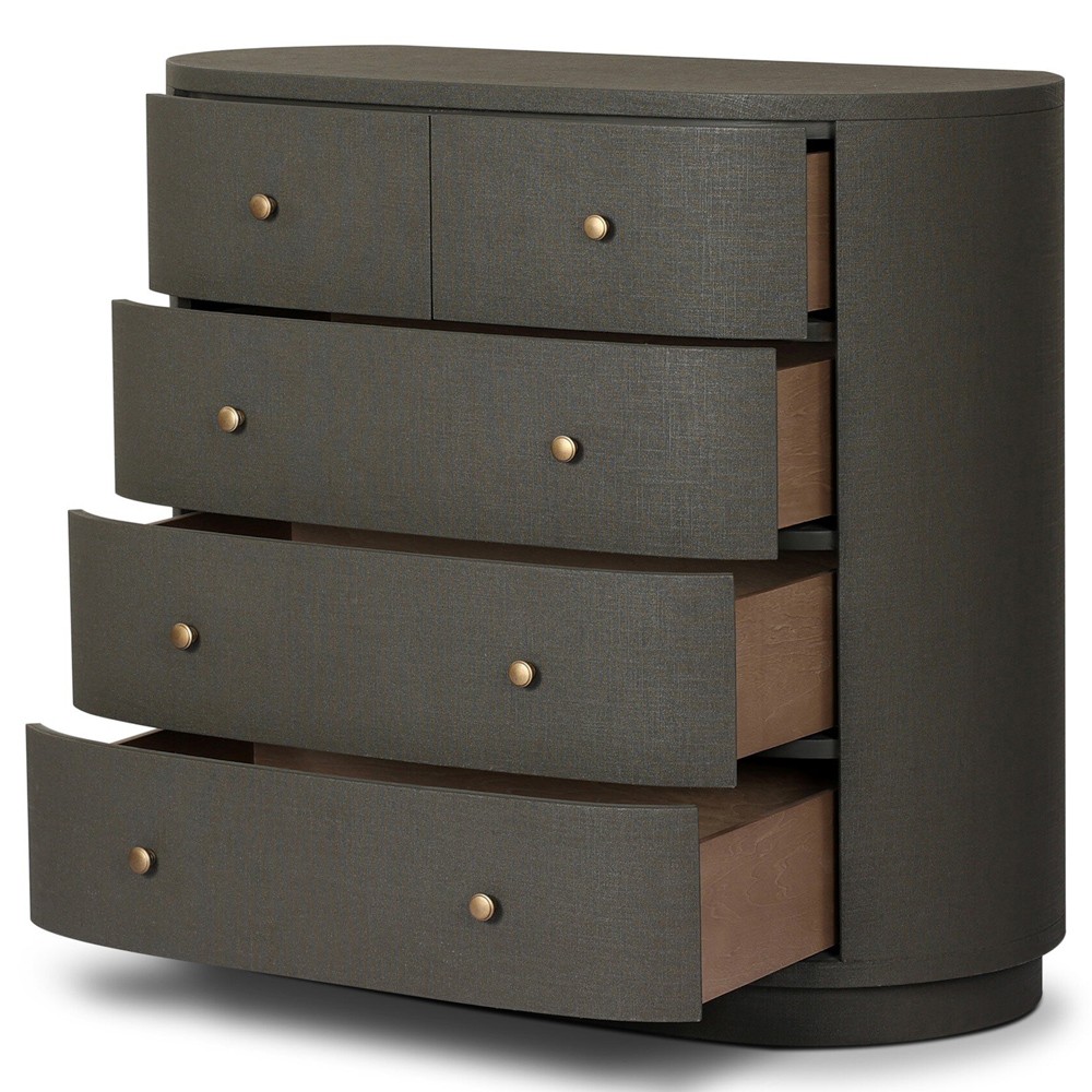 Beatrice Modern Classic Dark Green Painted Linen Oval Tall Chest|