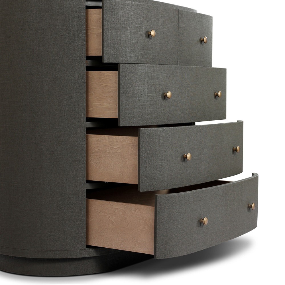 Beatrice Modern Classic Dark Green Painted Linen Oval Tall Chest|