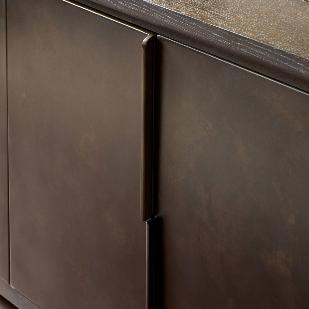 Marcella Modern Classic Distressed Iron Brown Oak Sideboard|