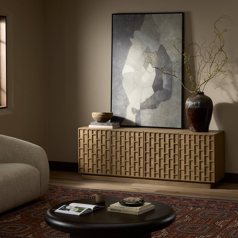 Asbury Rustic Lodge Light Washed Oak Media Console - 72"|