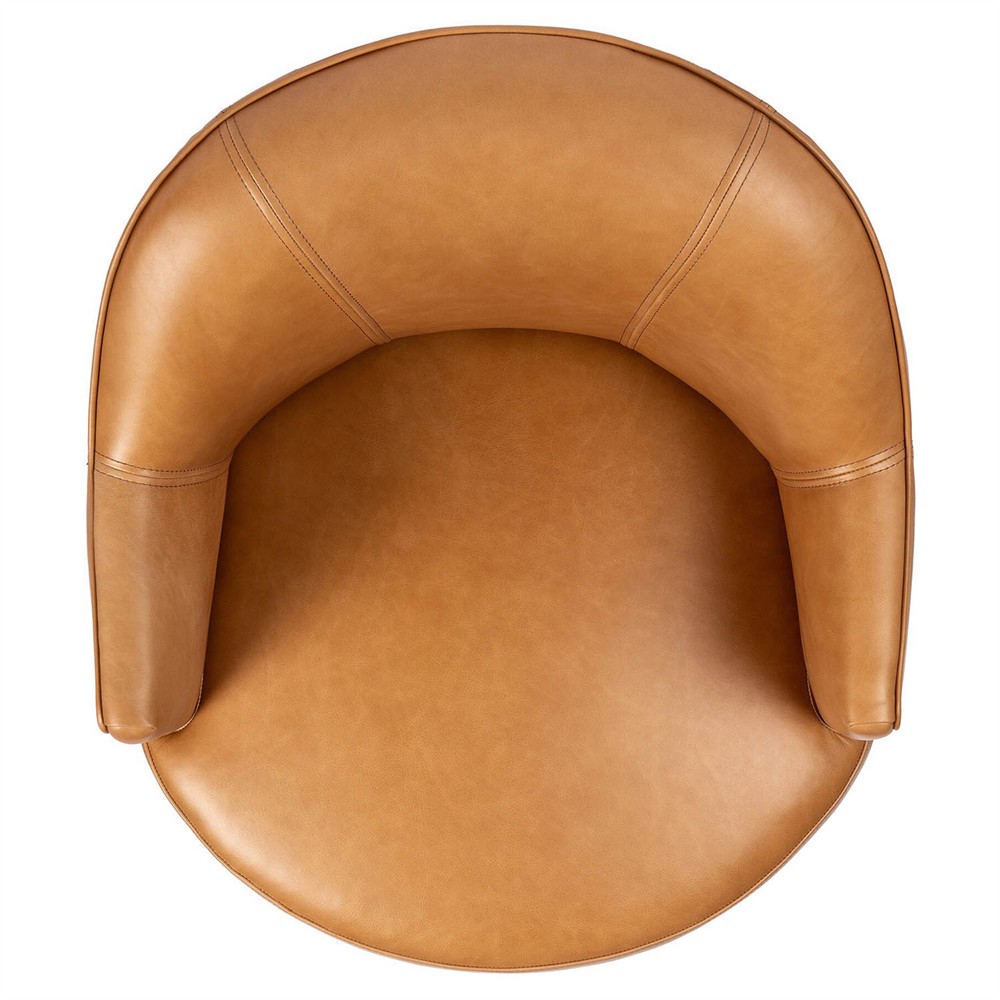 Samuel French Country Tan Leather Brown Wood Swivel Arm Chair|