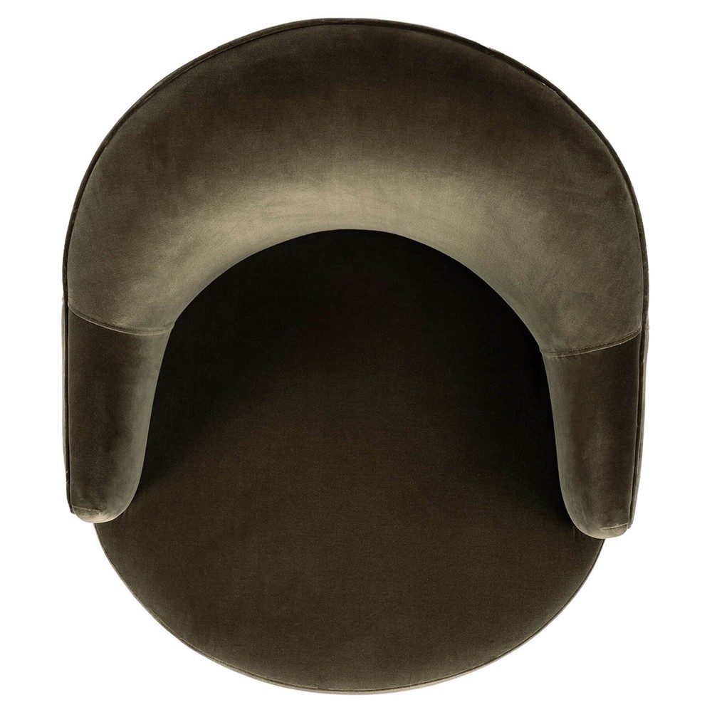 Samuel French Olive Green Velvet Performance Brown Wood Swivel Arm Chair|