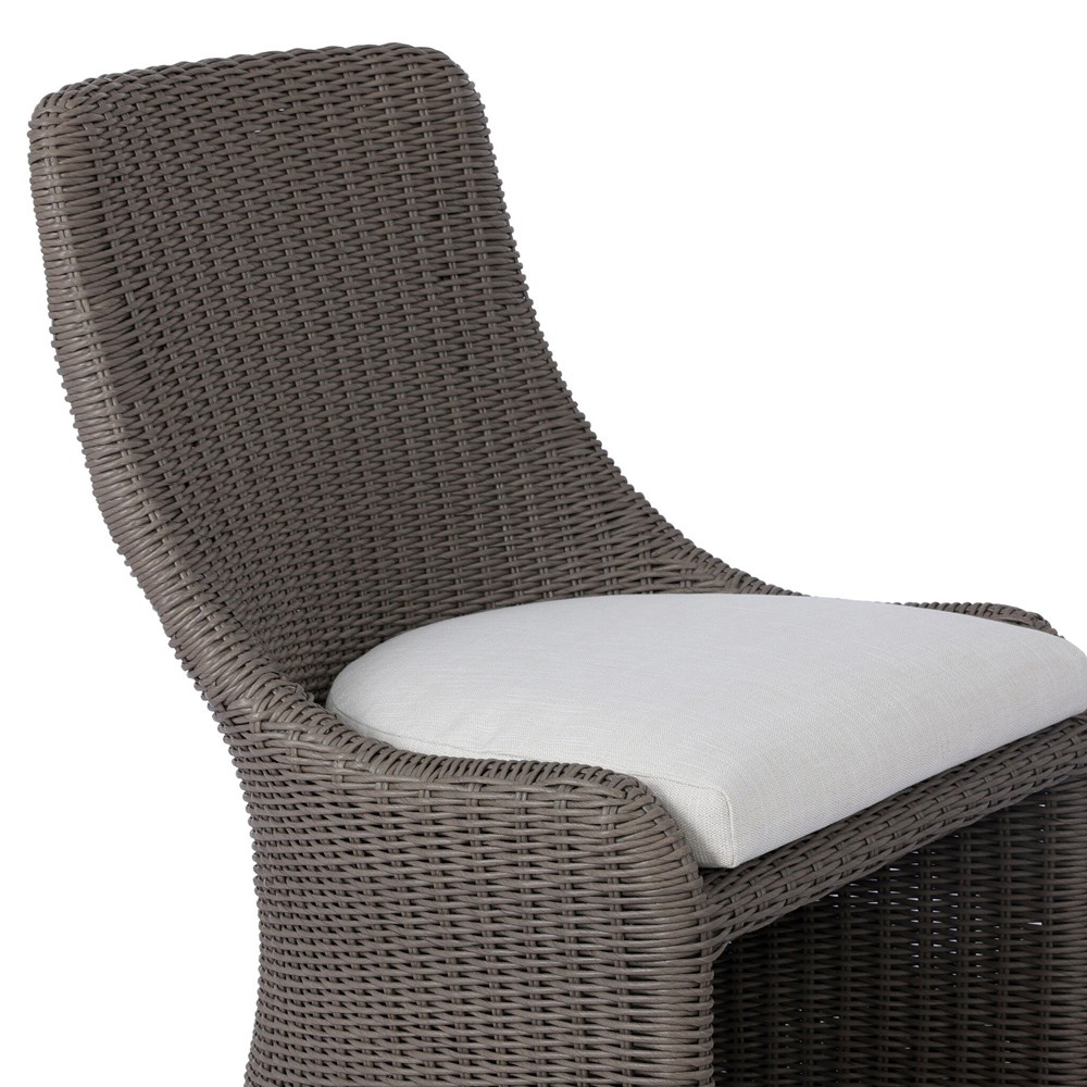 Heather Coastal Beach Vintage Taupe Woven Outdoor Dining Chair|