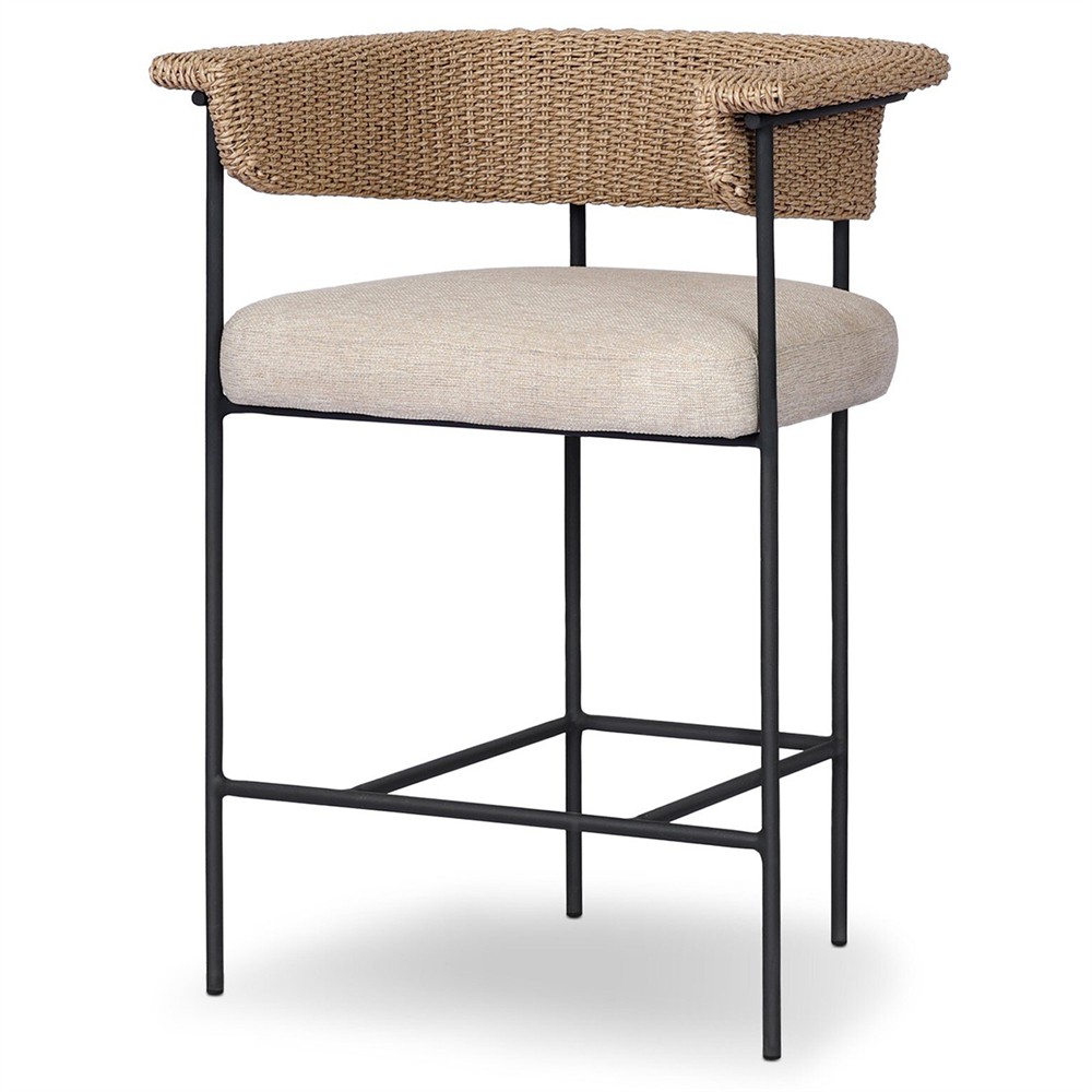 Penelope Coastal Beach Brown Woven Outdoor Counter Stool|
