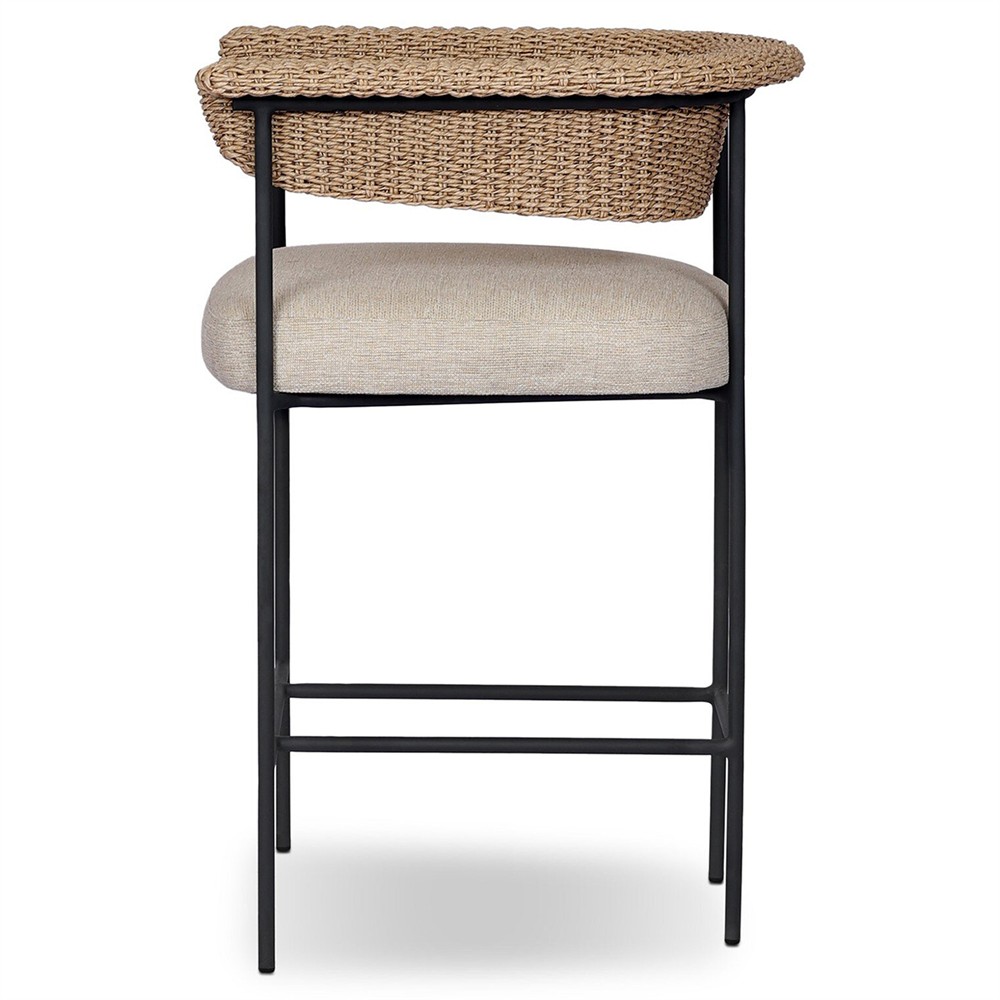 Penelope Coastal Beach Brown Woven Outdoor Counter Stool|