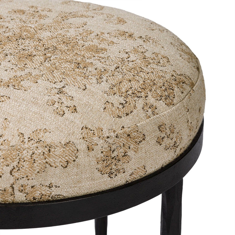 Calix French Country Beige Printed Black Iron Accent Stool|