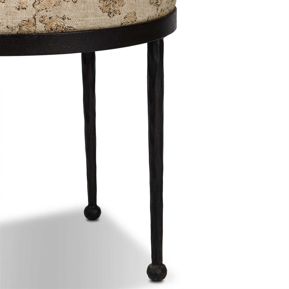 Calix French Country Beige Printed Black Iron Accent Stool|