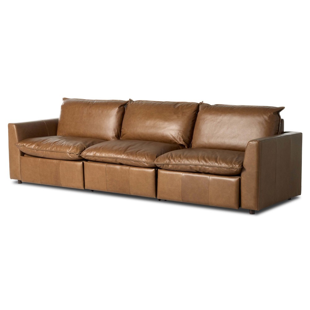 Kosa Modern Classic Brown Leather 3 Piece Reclining Sectional - 127"|
