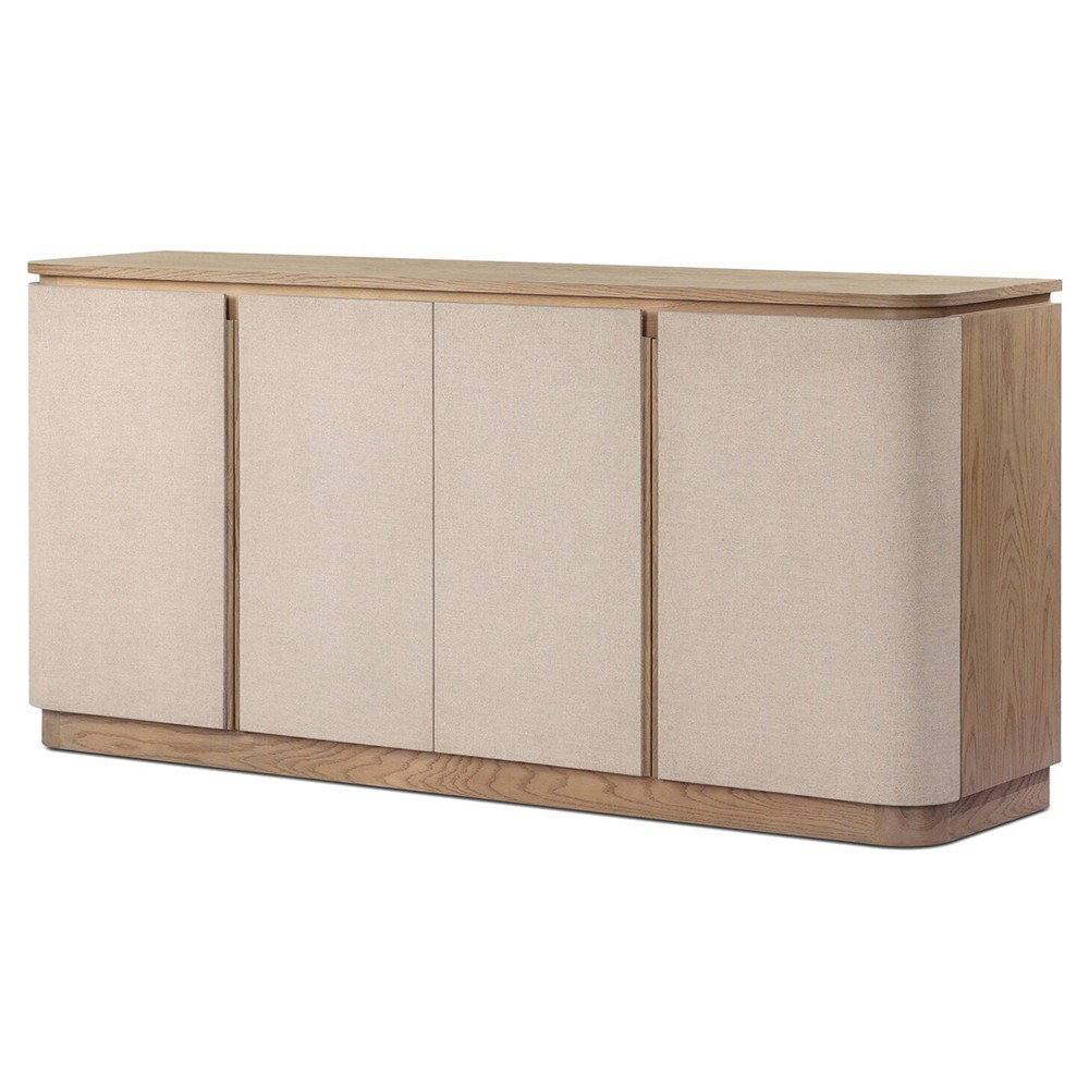 Mariella Coastal Beach Beige Painted Linen Brown Oak Media Cabinet - 72"|