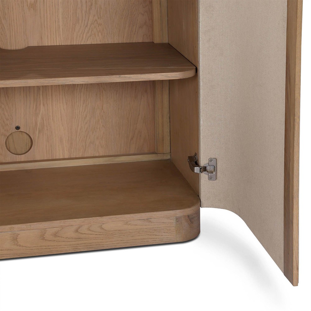 Mariella Coastal Beach Beige Painted Linen Brown Oak Media Cabinet - 72"|