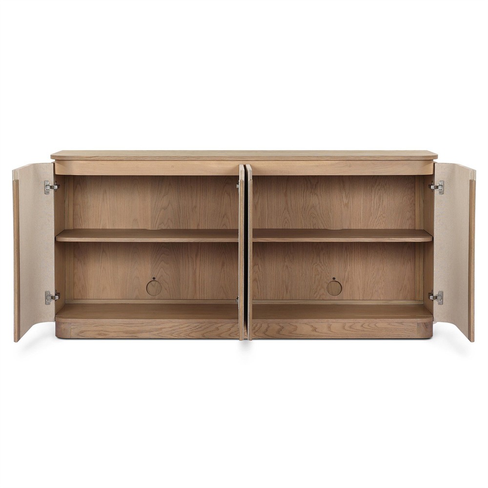 Mariella Coastal Beach Beige Painted Linen Brown Oak Media Cabinet - 72"|