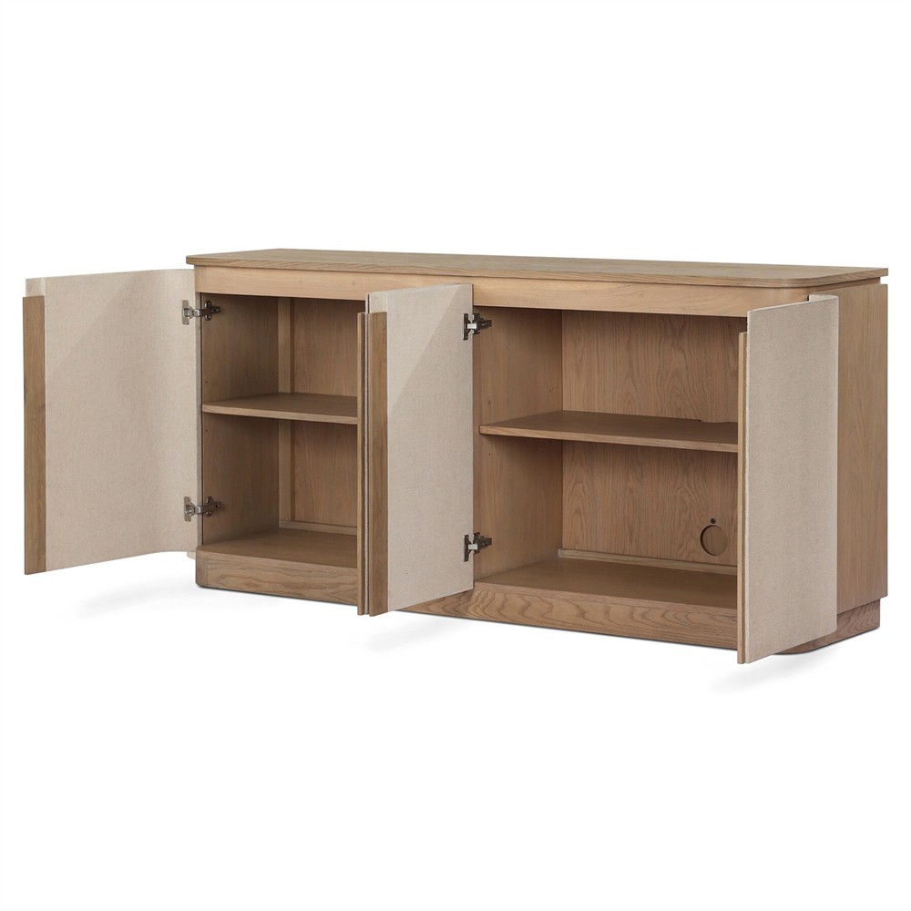 Mariella Coastal Beach Beige Painted Linen Brown Oak Media Cabinet - 72"|
