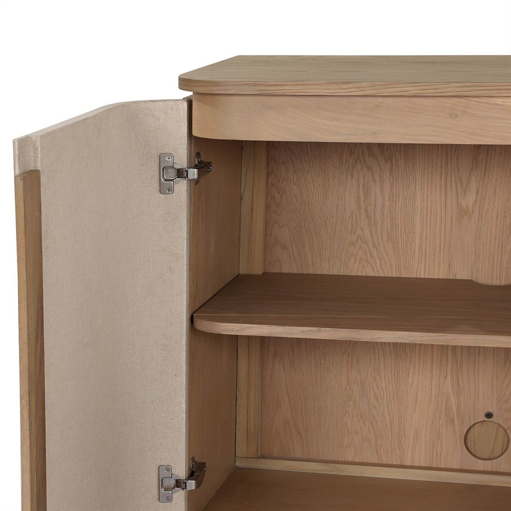 Mariella Coastal Beach Beige Painted Linen Brown Oak Media Cabinet - 72"|