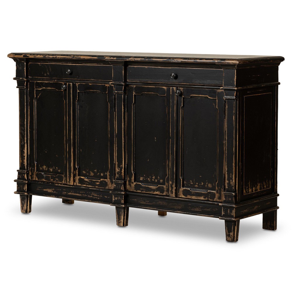 Marjorie French Country Distressed Black Pine Media Cabinet - 66"|