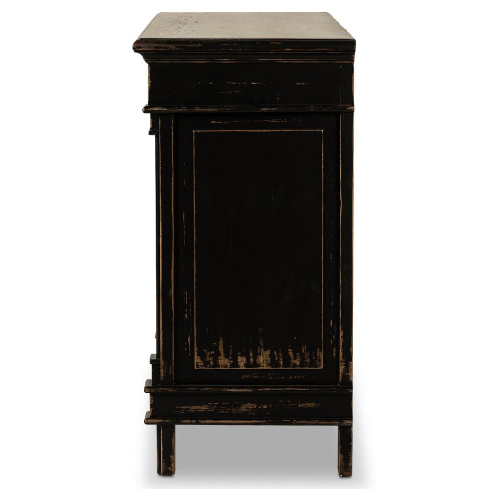 Marjorie French Country Distressed Black Pine Media Cabinet - 66"|
