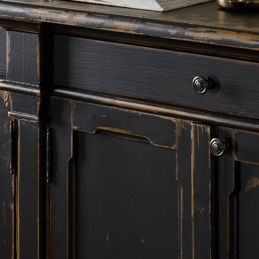 Marjorie French Country Distressed Black Pine Media Cabinet - 66"|