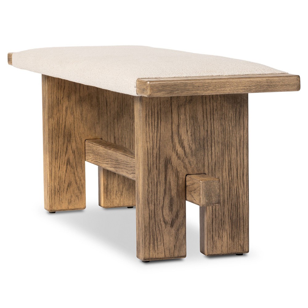 Poe Coastal Beach Cream Performance Distressed Oak Bedroom Bench|