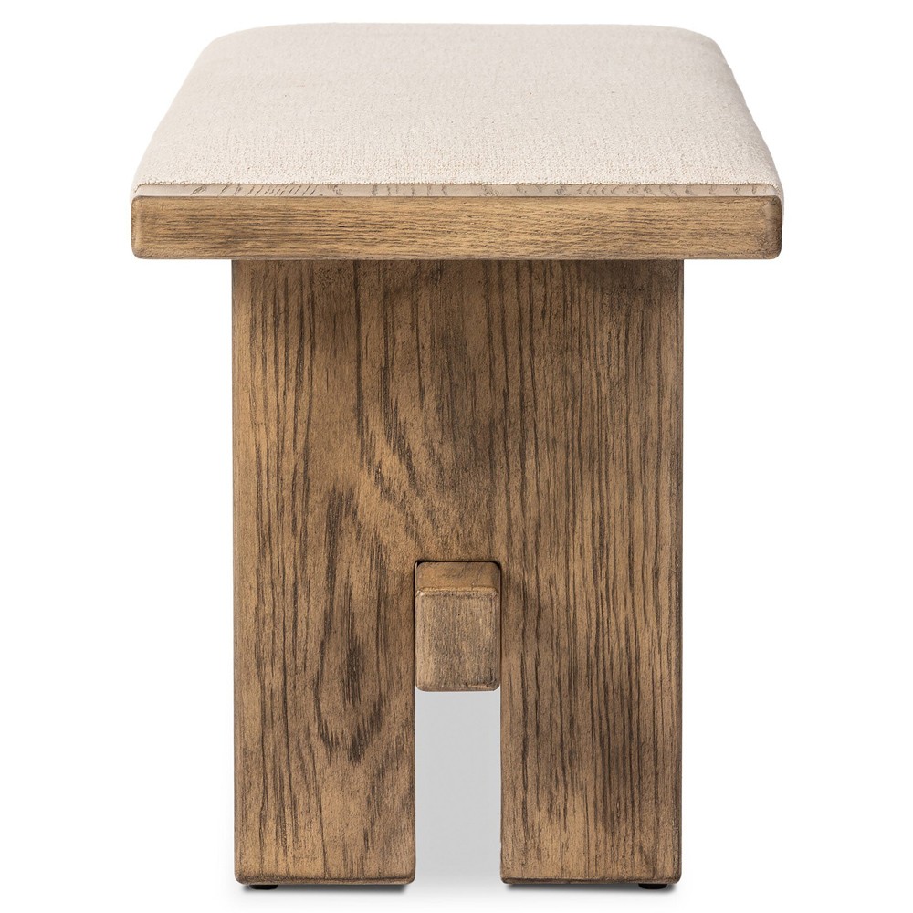 Poe Coastal Beach Cream Performance Distressed Oak Bedroom Bench|