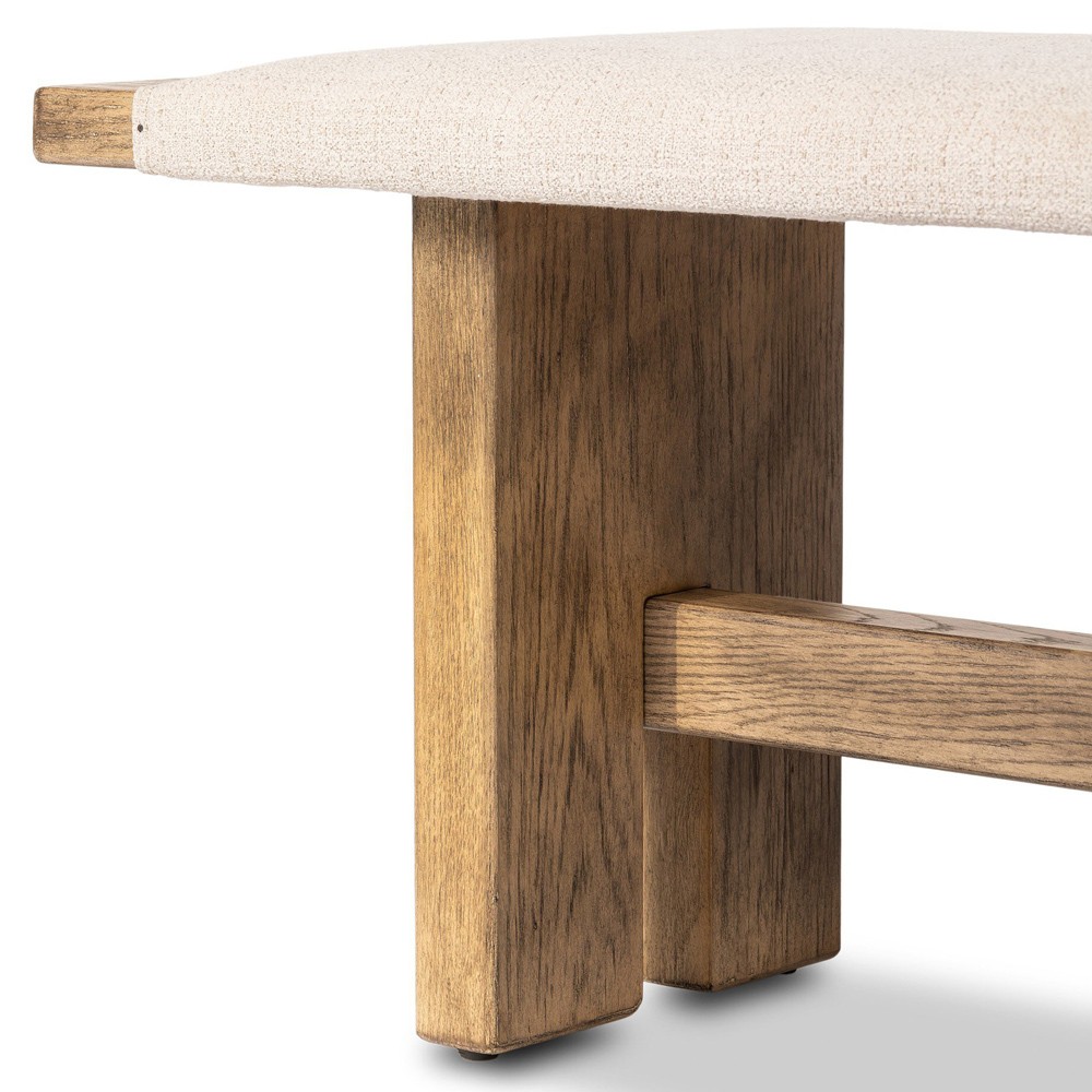 Poe Coastal Beach Cream Performance Distressed Oak Bedroom Bench|