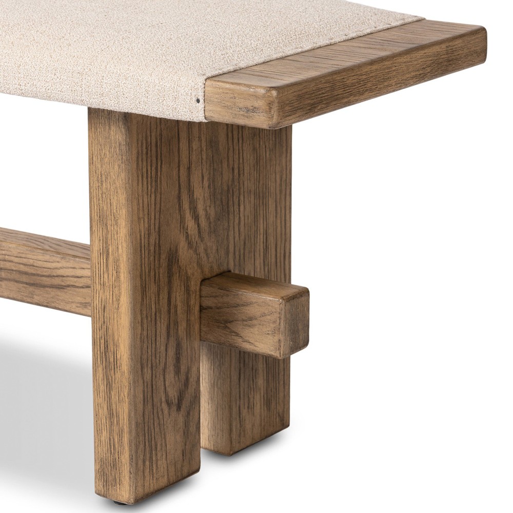 Poe Coastal Beach Cream Performance Distressed Oak Bedroom Bench|