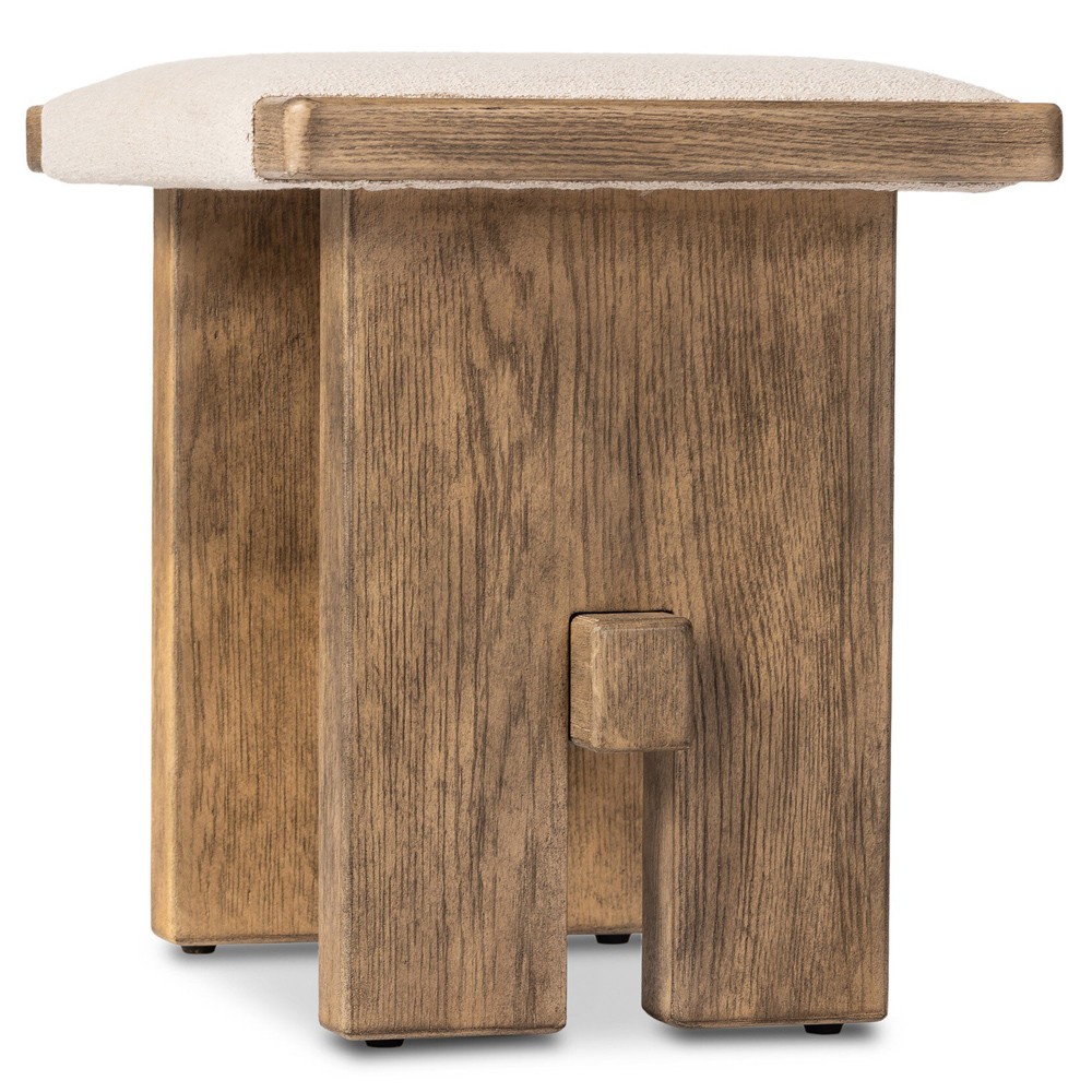 Poe Coastal Beach Cream Performance Distressed Oak Rectangular Stool|